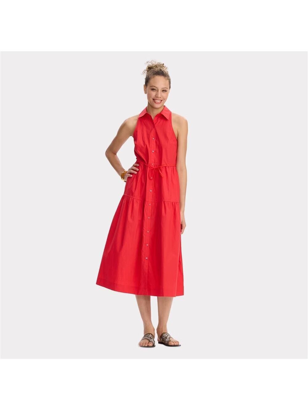Universal Thread NWOT Women's Poplin Maxi Shirtdress Red Missing Belt L